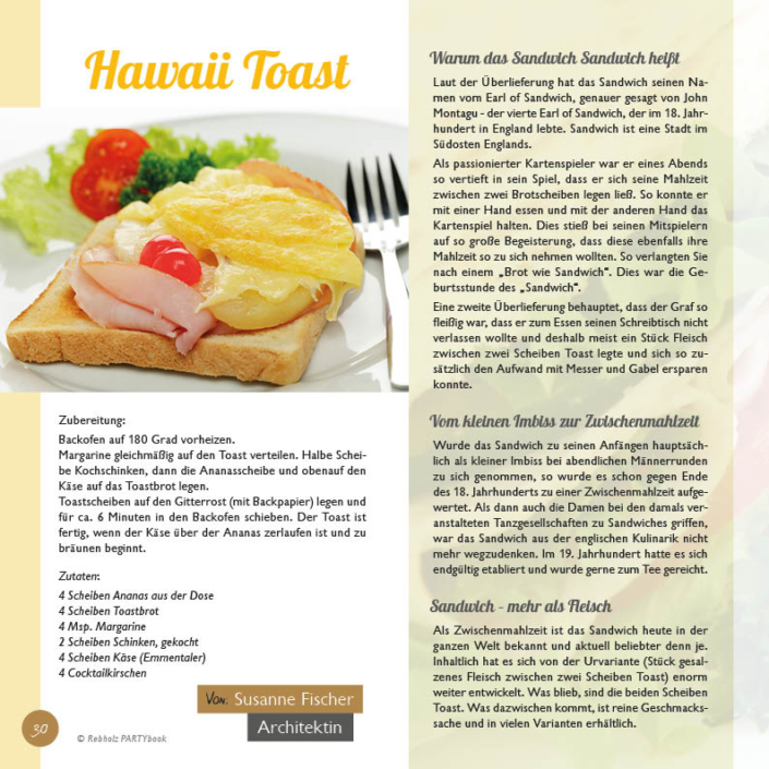 Beispielseite Rezept Rebholz Partybuch Hawaii Toast