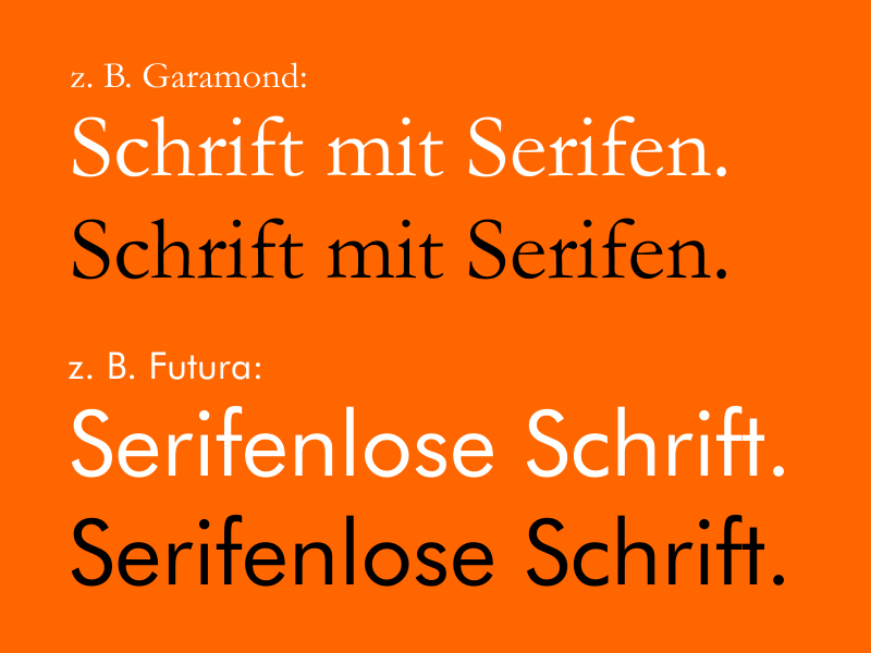 Schriftartenvergleich - Schrift mit Serifen und serifenlose Schrift Schriftartenvergleich - Schrift mit Serifen und serifenlose Schrift